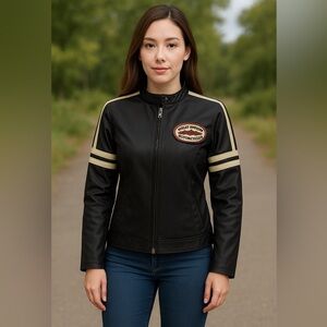 Harley-Davidson Women’s Black Moto Jacket with Leather Trim – Size M